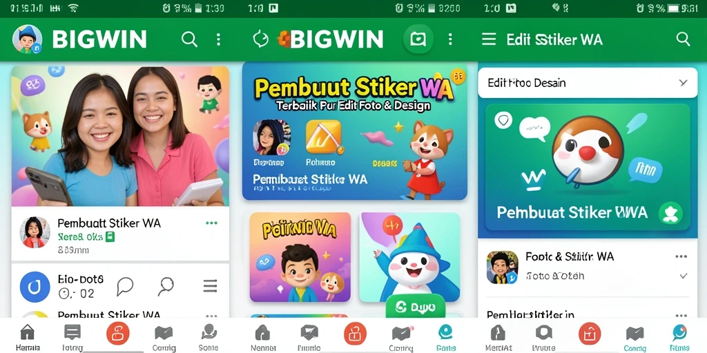 Tampilan antarmuka aplikasi BIGWIN untuk pembuatan stiker WA.