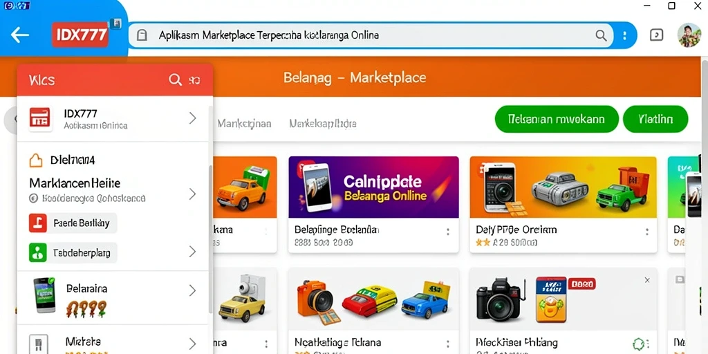 Screenshot antarmuka utama IDX777 menampilkan fitur Marketplace yang jelas.