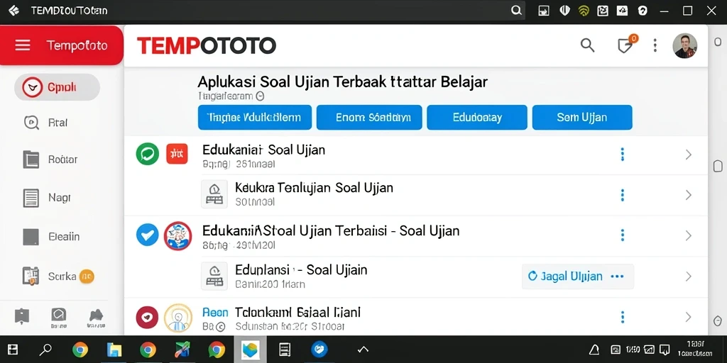 Tampilan antarmuka aplikasi TEMPOTOTO untuk soal ujian yang interaktif.